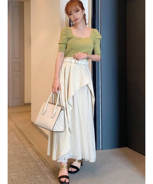 RESEXXY（リゼクシー）の「シアードッキングボリュームスカート（デニムスカート・レディース・アイボリー/インディゴブルー/ベージュ・FREE）」の6枚目の写真