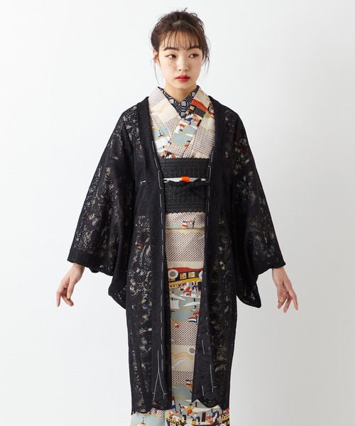 ふりふ(フリフ)の「スカラペイズリー羽織(着物・レディース・ブラック/オフホワイト・FREE)」の4枚目の写真