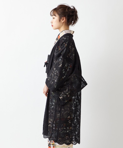 ふりふ(フリフ)の「スカラペイズリー羽織(着物・レディース・ブラック/オフホワイト・FREE)」の3枚目の写真
