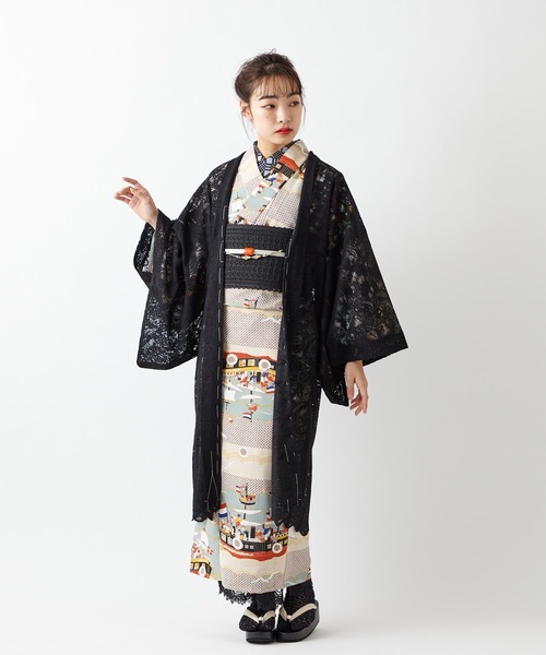 ふりふ(フリフ)の「スカラペイズリー羽織(着物・レディース・ブラック/オフホワイト・FREE)」の7枚目の写真