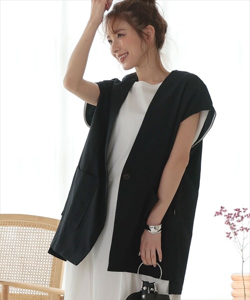 DONOBAN（ドノバン）の「リネンタッチオーバージレ（ベスト・レディース・ブラック/ライトベージュ・F）」の2枚目の写真