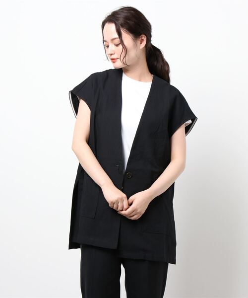 DONOBAN（ドノバン）の「リネンタッチオーバージレ（ベスト・レディース・ブラック/ライトベージュ・F）」の10枚目の写真