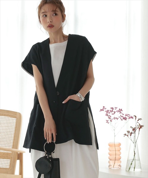 DONOBAN（ドノバン）の「リネンタッチオーバージレ（ベスト・レディース・ブラック/ライトベージュ・F）」の16枚目の写真