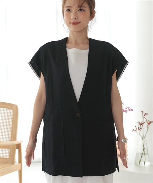 DONOBAN（ドノバン）の「リネンタッチオーバージレ（ベスト・レディース・ブラック/ライトベージュ・F）」の19枚目の写真