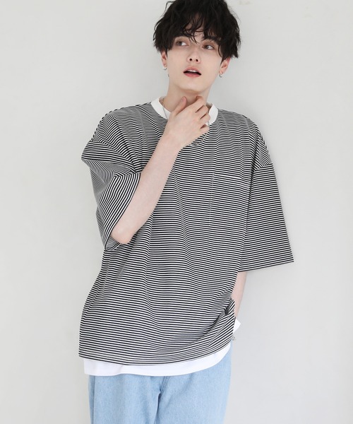 ETELIO（エテリオ）の「【2点セット】梨地ポケット付きクルービッグTシャツ＆ロングタンクトップアンサンブルセット（Tシャツ/カットソー・メンズ・ベージュ/ワインレッド/ブルーグリーン/アッシュ/ホワイト/グレー/ブラック/ワイン系/グリーン系/ブルー/ホワイト×ブラック/ブラック系/ブラック×ホワイト/ホワイト系/ネイビー/ブラック系2/ダークグリーン/ダークオレンジ/チャコール・SMALL/MEDIUM/LARGE/X-LARGE）」の4枚目の写真