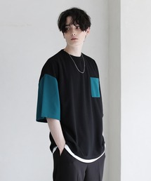 ETELIO | 【2点セット】梨地ポケット付きクルービッグTシャツ＆ロングタンクトップアンサンブルセット(Tシャツ/カットソー)