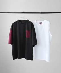 ETELIO | 【2点セット】梨地ポケット付きクルービッグTシャツ&ロングタンクトップアンサンブルセット(Tシャツ/カットソー)