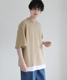 ETELIO | 【2点セット】梨地ポケット付きクルービッグTシャツ＆ロングタンクトップアンサンブルセット(Tシャツ/カットソー)