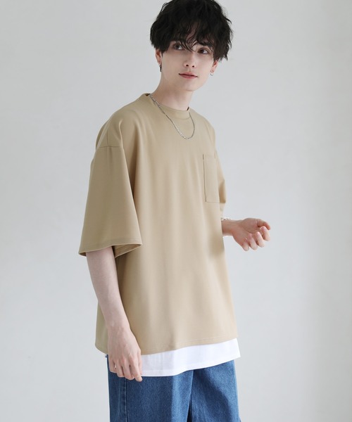 ETELIO（エテリオ）の「【2点セット】梨地ポケット付きクルービッグTシャツ＆ロングタンクトップアンサンブルセット（Tシャツ/カットソー・メンズ・ベージュ/ワインレッド/ブルーグリーン/アッシュ/ホワイト/グレー/ブラック/ワイン系/グリーン系/ブルー/ホワイト×ブラック/ブラック系/ブラック×ホワイト/ホワイト系/ネイビー/ブラック系2/ダークグリーン/ダークオレンジ/チャコール・SMALL/MEDIUM/LARGE/X-LARGE）」の12枚目の写真
