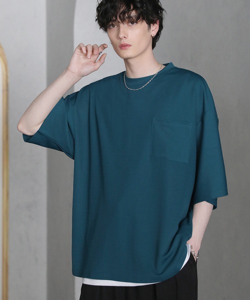 ETELIO（エテリオ）の「【2点セット】梨地ポケット付きクルービッグTシャツ＆ロングタンクトップアンサンブルセット（Tシャツ/カットソー・メンズ・ベージュ/ワインレッド/ブルーグリーン/アッシュ/ホワイト/グレー/ブラック/ワイン系/グリーン系/ブルー/ホワイト×ブラック/ブラック系/ブラック×ホワイト/ホワイト系/ネイビー/ブラック系2/ダークグリーン/ダークオレンジ/チャコール・SMALL/MEDIUM/LARGE/X-LARGE）」の16枚目の写真