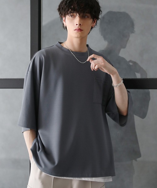 ETELIO（エテリオ）の「【2点セット】梨地ポケット付きクルービッグTシャツ＆ロングタンクトップアンサンブルセット（Tシャツ/カットソー・メンズ・ベージュ/ワインレッド/ブルーグリーン/アッシュ/ホワイト/グレー/ブラック/ワイン系/グリーン系/ブルー/ホワイト×ブラック/ブラック系/ブラック×ホワイト/ホワイト系/ネイビー/ブラック系2/ダークグリーン/ダークオレンジ/チャコール・SMALL/MEDIUM/LARGE/X-LARGE）」の11枚目の写真