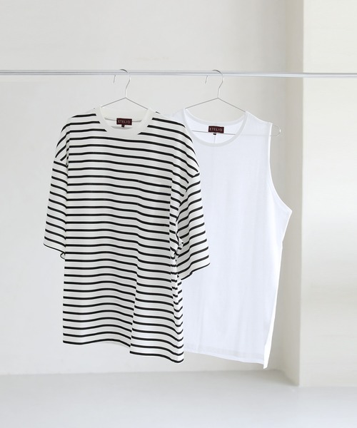 ETELIO(エテリオ)の「【2点セット】梨地ポケット付きクルービッグTシャツ&ロングタンクトップアンサンブルセット(Tシャツ/カットソー・メンズ・ベージュ/ワインレッド/ブルーグリーン/アッシュ/ホワイト/グレー/ブラック/ワイン系/グリーン系/ブルー/ホワイト×ブラック/ブラック系/ブラック×ホワイト/ホワイト系/ネイビー/ブラック系2/ダークグリーン/ダークオレンジ/チャコール・SMALL/MEDIUM/LARGE/X-LARGE)」の20枚目の写真