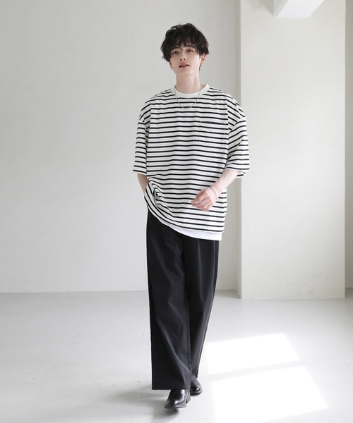 T出品2点セット セール】【2点セット】梨地ポケット付きクルービッグTシャツ