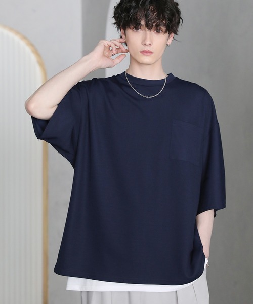 セール】【2点セット】梨地ポケット付きクルービッグTシャツ