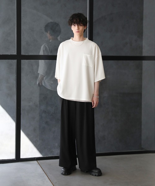 セール】【2点セット】梨地ポケット付きクルービッグTシャツ
