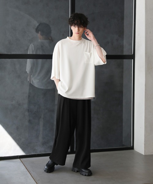 セール】【2点セット】梨地ポケット付きクルービッグTシャツ