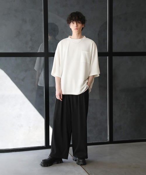 セール】【2点セット】梨地ポケット付きクルービッグTシャツ＆ロング