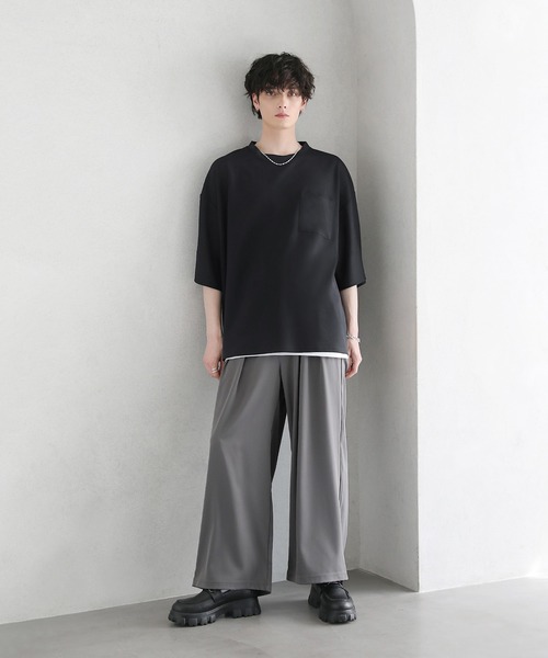 セール】【2点セット】梨地ポケット付きクルービッグTシャツ