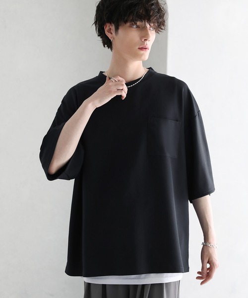 セール】【2点セット】梨地ポケット付きクルービッグTシャツ