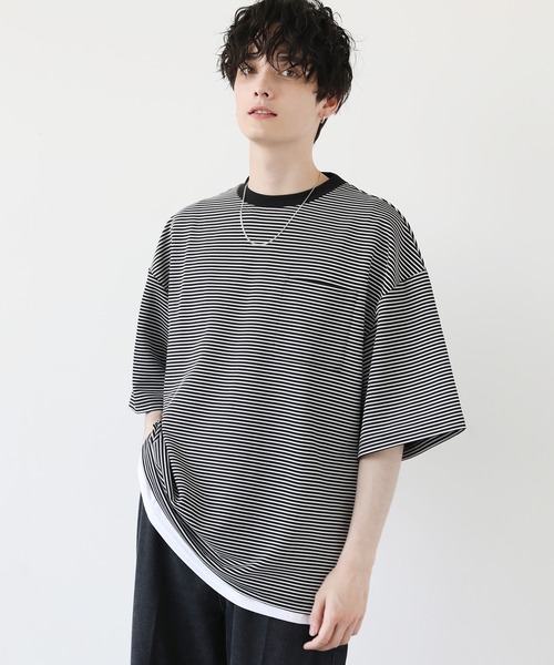Tシャツ　タンクトップ　2点セット セール】【2点セット】梨地ポケット付きクルービッグTシャツ＆ロング