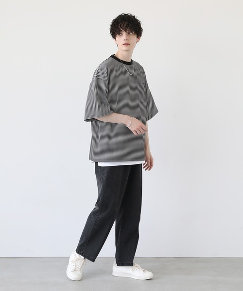 セール】【2点セット】梨地ポケット付きクルービッグTシャツ＆ロング