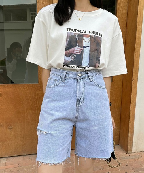 fd style（エフディ スタイル）の「【DS】ダメージデニムハーフパンツ（デニムパンツ・レディース・ブルー系その他・SMALL/MEDIUM/LARGE）」の2枚目の写真