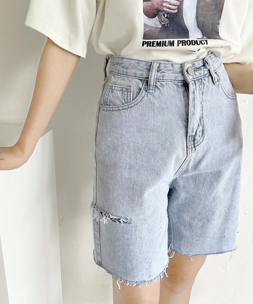 fd style（エフディ スタイル）の「【DS】ダメージデニムハーフパンツ（デニムパンツ・レディース・ブルー系その他・SMALL/MEDIUM/LARGE）」の5枚目の写真