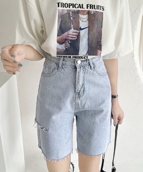 fd style（エフディ スタイル）の「【DS】ダメージデニムハーフパンツ（デニムパンツ・レディース・ブルー系その他・SMALL/MEDIUM/LARGE）」の7枚目の写真