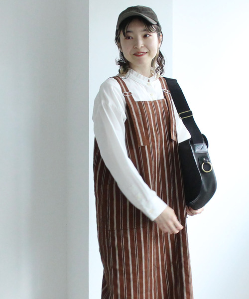 PAR ICI（パーリッシィ）の「ダークストライプ ワークワンピース（ワンピース・レディース・ネイビー/ブラウン・FREE）」の15枚目の写真