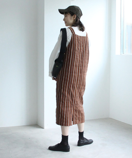 PAR ICI（パーリッシィ）の「ダークストライプ ワークワンピース（ワンピース・レディース・ネイビー/ブラウン・FREE）」の9枚目の写真