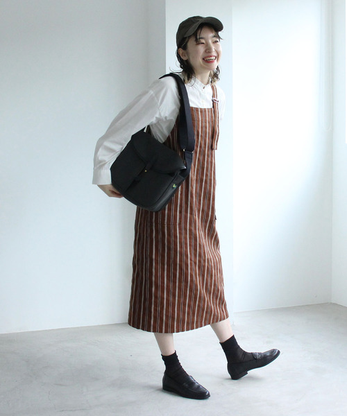 PAR ICI（パーリッシィ）の「ダークストライプ ワークワンピース（ワンピース・レディース・ネイビー/ブラウン・FREE）」の11枚目の写真