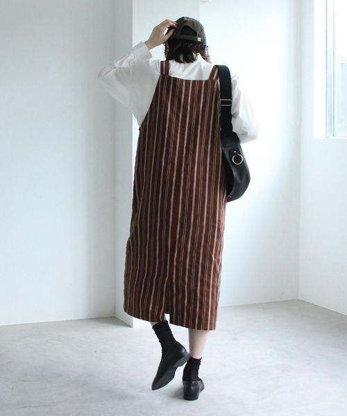 PAR ICI（パーリッシィ）の「ダークストライプ ワークワンピース（ワンピース・レディース・ネイビー/ブラウン・FREE）」の12枚目の写真