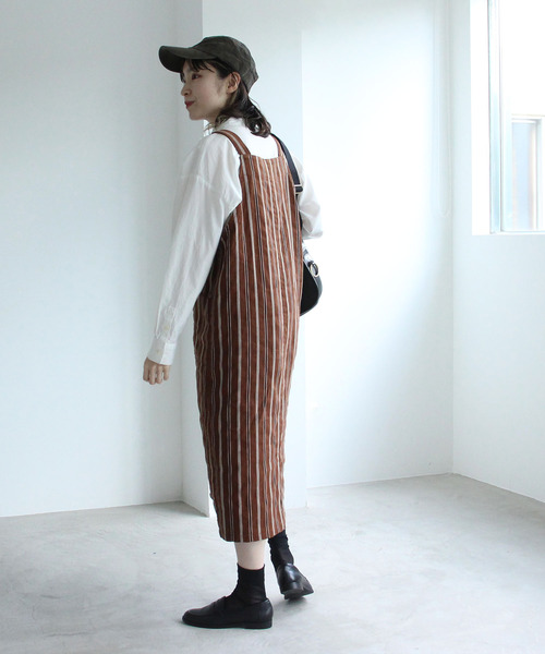 PAR ICI（パーリッシィ）の「ダークストライプ ワークワンピース（ワンピース・レディース・ネイビー/ブラウン・FREE）」の13枚目の写真