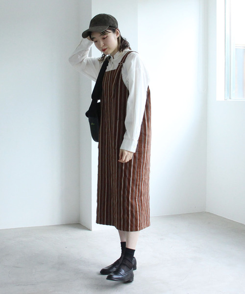 PAR ICI（パーリッシィ）の「ダークストライプ ワークワンピース（ワンピース・レディース・ネイビー/ブラウン・FREE）」の14枚目の写真