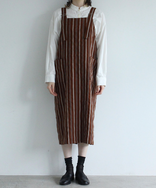 PAR ICI（パーリッシィ）の「ダークストライプ ワークワンピース（ワンピース・レディース・ネイビー/ブラウン・FREE）」の16枚目の写真