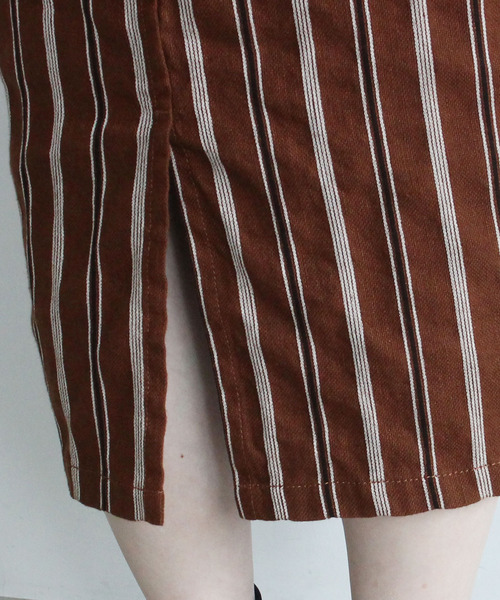 PAR ICI（パーリッシィ）の「ダークストライプ ワークワンピース（ワンピース・レディース・ネイビー/ブラウン・FREE）」の19枚目の写真