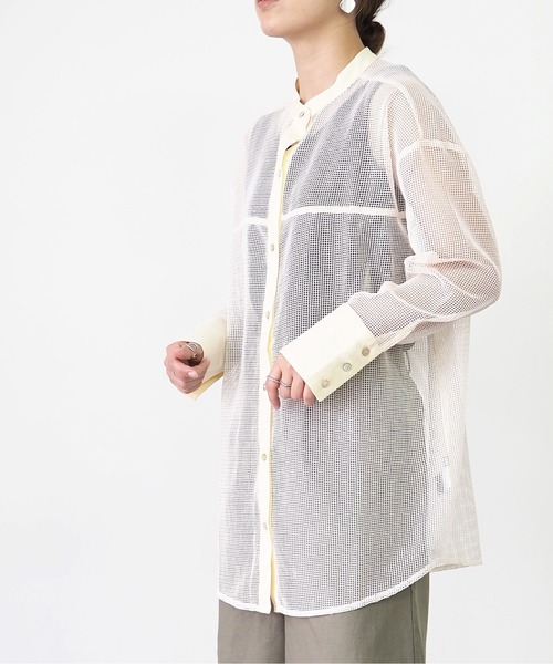 Riberry(リベリー)の「バンドカラーメッシュシャツ(シャツ/ブラウス・レディース・ブラック/ブラウン/アイボリー・MEDIUM)」の17枚目の写真