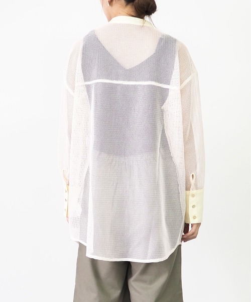 Riberry(リベリー)の「バンドカラーメッシュシャツ(シャツ/ブラウス・レディース・ブラック/ブラウン/アイボリー・MEDIUM)」の6枚目の写真