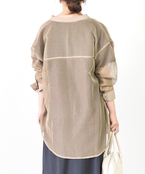 Riberry(リベリー)の「バンドカラーメッシュシャツ(シャツ/ブラウス・レディース・ブラック/ブラウン/アイボリー・MEDIUM)」の13枚目の写真