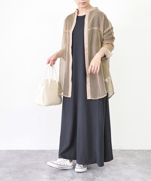 Riberry(リベリー)の「バンドカラーメッシュシャツ(シャツ/ブラウス・レディース・ブラック/ブラウン/アイボリー・MEDIUM)」の22枚目の写真