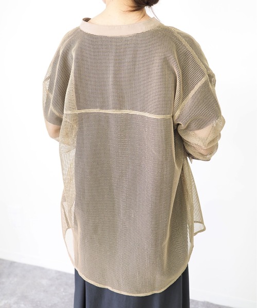 Riberry(リベリー)の「バンドカラーメッシュシャツ(シャツ/ブラウス・レディース・ブラック/ブラウン/アイボリー・MEDIUM)」の16枚目の写真