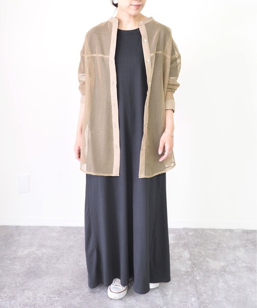 Riberry(リベリー)の「バンドカラーメッシュシャツ(シャツ/ブラウス・レディース・ブラック/ブラウン/アイボリー・MEDIUM)」の19枚目の写真