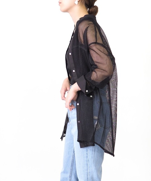 Riberry(リベリー)の「バンドカラーメッシュシャツ(シャツ/ブラウス・レディース・ブラック/ブラウン/アイボリー・MEDIUM)」の12枚目の写真