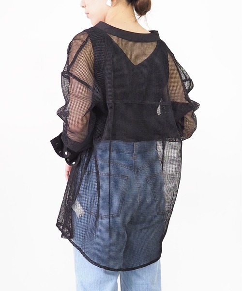 Riberry(リベリー)の「バンドカラーメッシュシャツ(シャツ/ブラウス・レディース・ブラック/ブラウン/アイボリー・MEDIUM)」の21枚目の写真