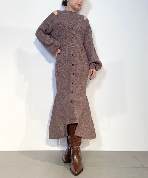 LILY BROWN（リリーブラウン）の「レイヤードニットワンピース（ワンピース・レディース・ラベンダー/ブラウン/アイボリー・FREE）」の14枚目の写真