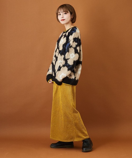 CUBE SUGAR（キューブシュガー）の「モヘアタッチ ジャガード クルーネック 総柄 プルオーバー（ニット/セーター・レディース・ベージュ/ネイビー/カーキ・M）」の8枚目の写真