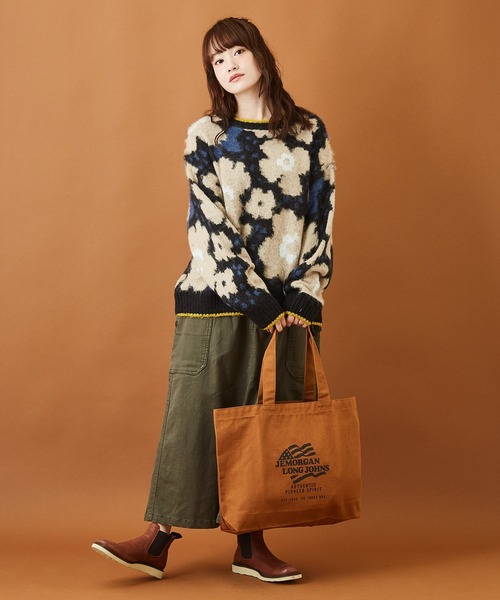 CUBE SUGAR（キューブシュガー）の「モヘアタッチ ジャガード クルーネック 総柄 プルオーバー（ニット/セーター・レディース・ベージュ/ネイビー/カーキ・M）」の5枚目の写真