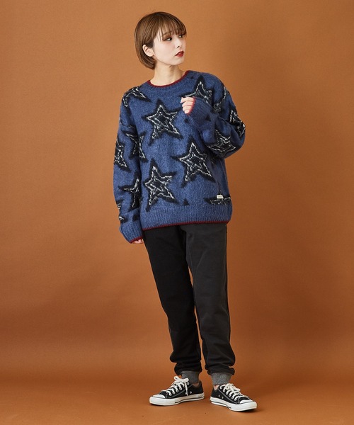 CUBE SUGAR（キューブシュガー）の「モヘアタッチ ジャガード クルーネック 総柄 プルオーバー（ニット/セーター・レディース・ベージュ/ネイビー/カーキ・M）」の17枚目の写真