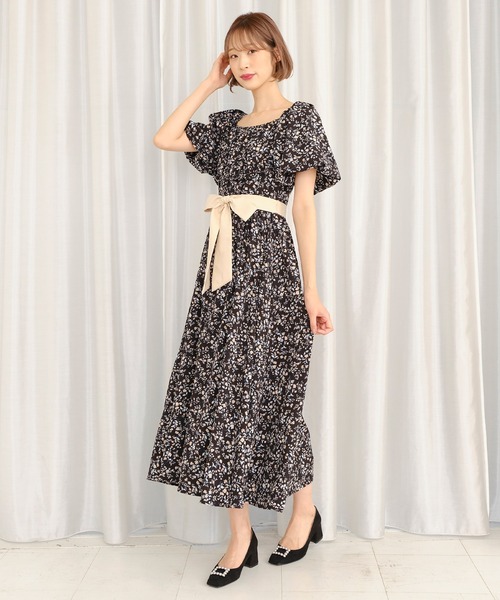 【DINT】♡ミカド フラワー ワンピース♡ ≪美人百花掲載≫ 水彩フラワータックワンピース【イージーケア