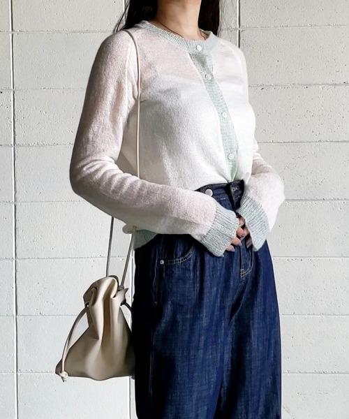 me+em select（ミームセレクト）の「シアーバイカラーカーディガン（カーディガン/ボレロ・レディース・ブラウン/ホワイト/ブルー・FREE）」の19枚目の写真